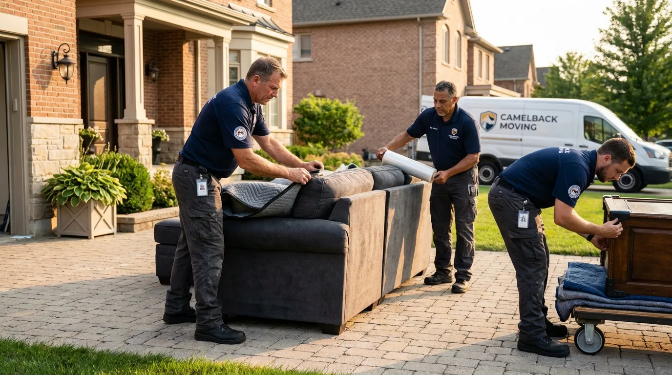 Large estate moving crew wrapping furniture in Sundown, TX